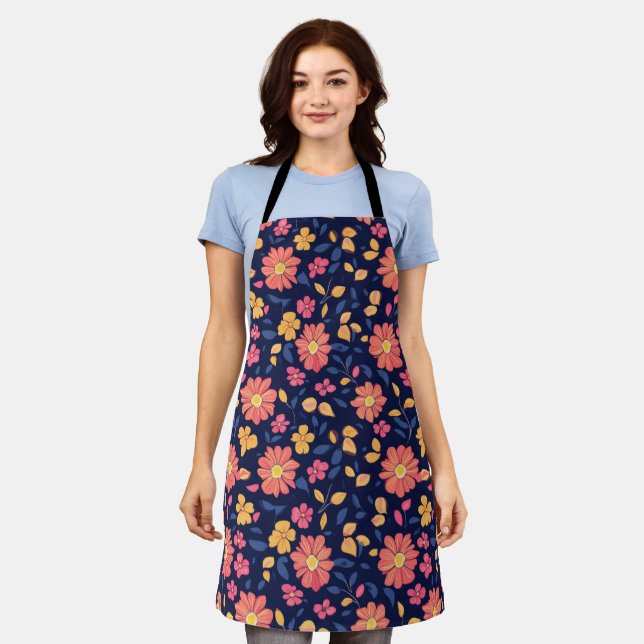 Tablier Motif à fleurs rétro (Porté)