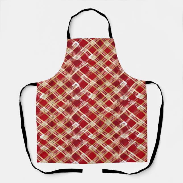 Tablier Motif à plis blanc et rouge diagonale moderne (Recto)