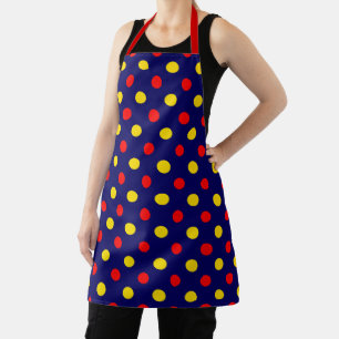 Tablier Motif à pois bleu marine rouge jaune