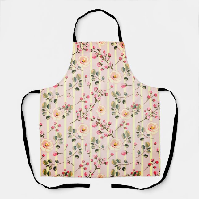 Tablier Motif à rayures florales rose pâle (Recto)