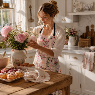 Tablier Motif à rayures florales rose pâle