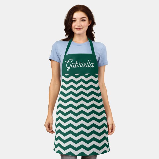 Tablier Motif à rayures zig zag Chevron vert sarcelle (Porté)