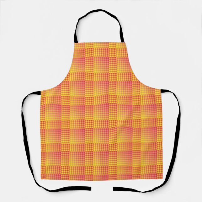 Tablier Motif Abstrait à Damier Rouge Jaune (Recto)