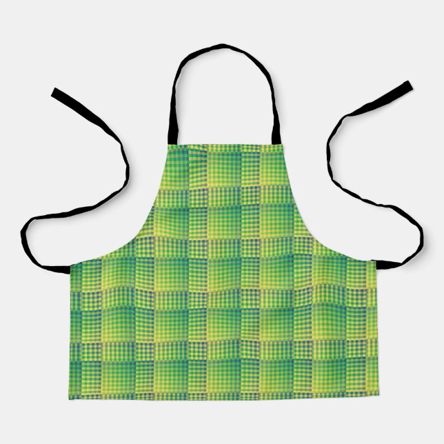 Tablier Motif Abstrait à Damier Vert Bleu (Recto)
