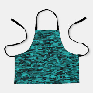 Tablier Motif Abstrait Sarcelle Noir