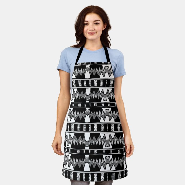 Tablier Motif afrofuturiste gris (Porté)