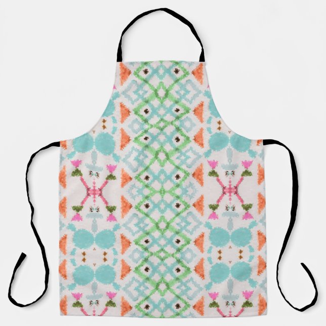 Tablier Motif américain. Impression Ikat transparente. Vin (Recto)