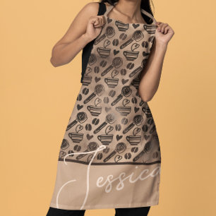 Tablier Motif Amoureux de Café Tendance Nom Personnalisé A