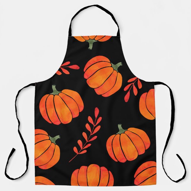 Tablier Motif aquarelle avec citrouille orange (Recto)