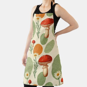 Tablier Motif aquarelle champignon rustique et marguerite