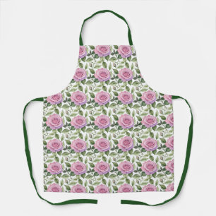 Tablier Motif aquarelle de roses roses et lavande