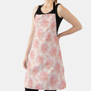 Tablier Motif aquarelle florale abstraite pêche et rose
