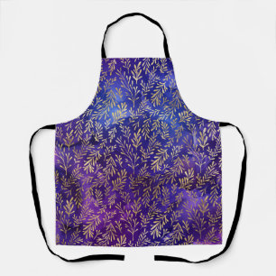 Tablier Motif aquarelle violet avec feuilles dorées
