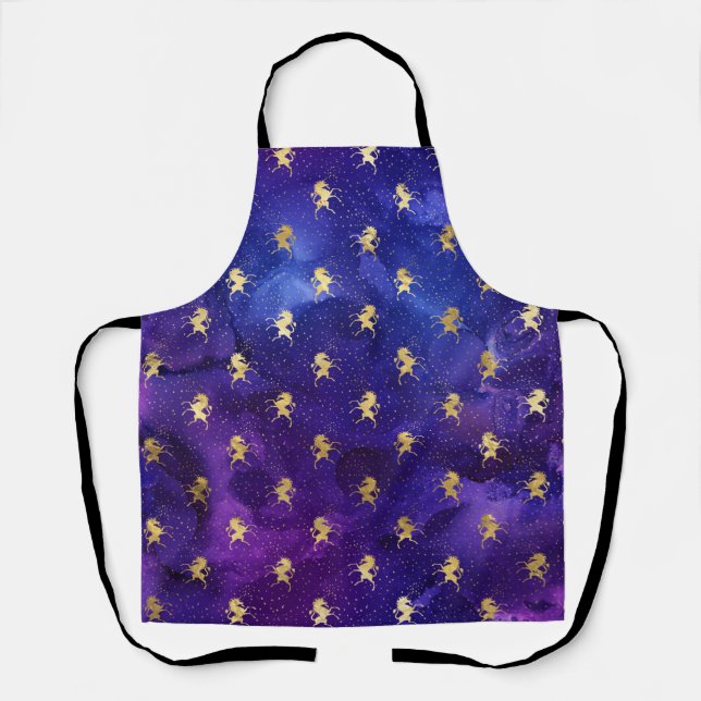 Tablier Motif aquarelle violet avec licorne dorée (Recto)