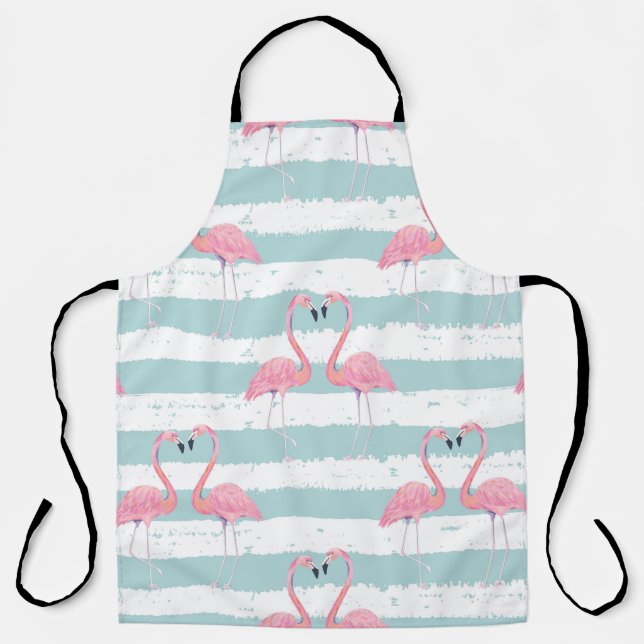 Tablier Motif Arrière - plan Exotique Flamant rose rayé (Recto)