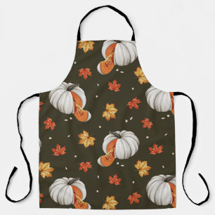 Tablier motif avec citrouille blanc