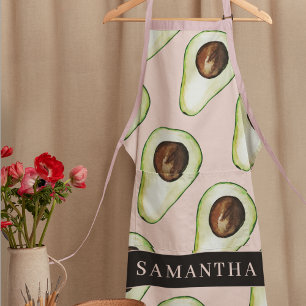 Tablier Motif Avocado Rose Et Vert Moderne Avec Nom
