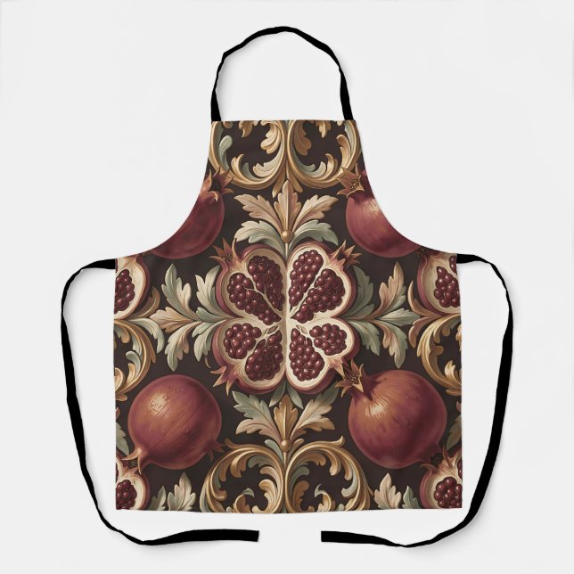Tablier Motif baroque de grenade fruitée orné foncé rouge  (Recto)
