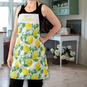 Tablier Motif blanc citron jaune rustique