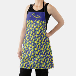Tablier Motif bleu aquarelle jaune citron rustique
