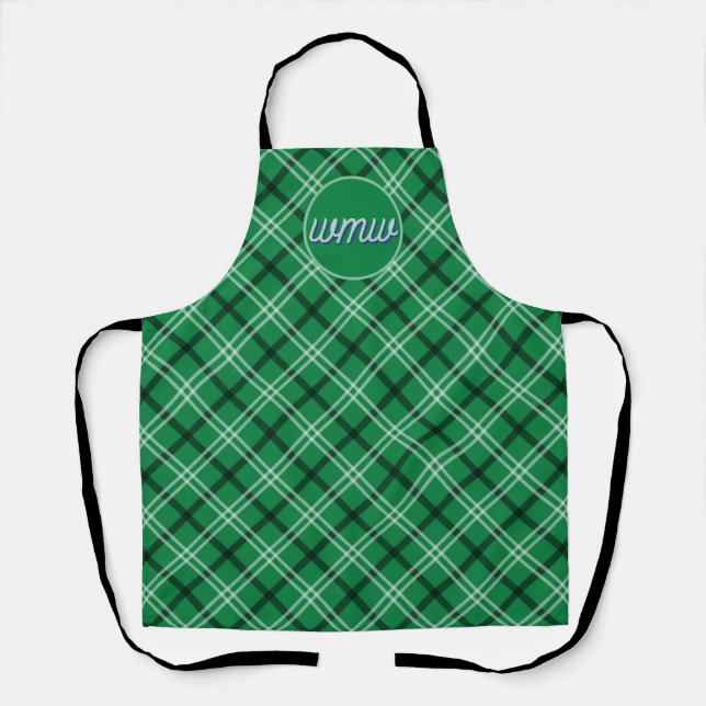 Tablier Motif bleu vert plaid Monogram Apron (Recto)