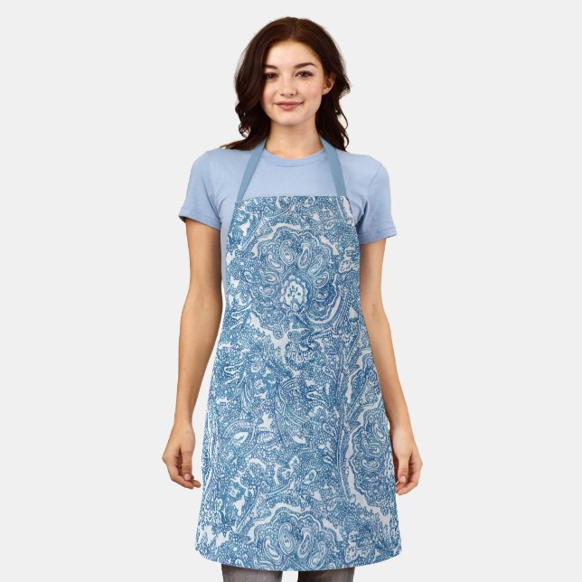 Tablier Motif Blue Boho Paisley (Porté)