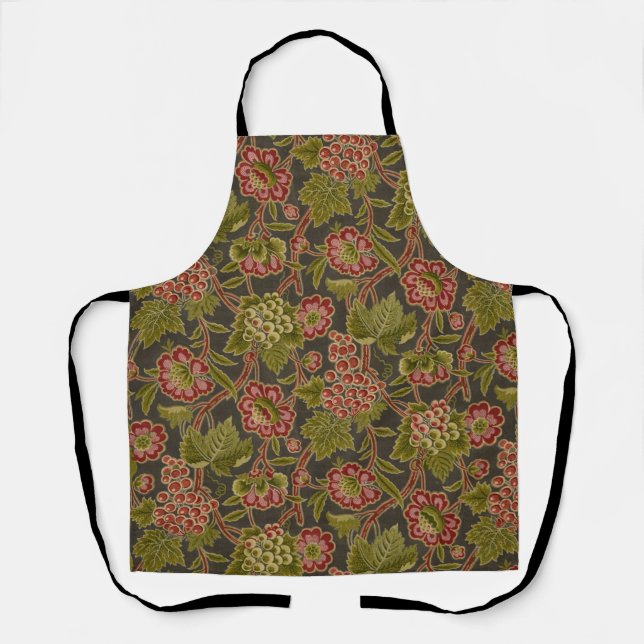Tablier Motif botanique antique de fleurs rouges et de rai (Recto)
