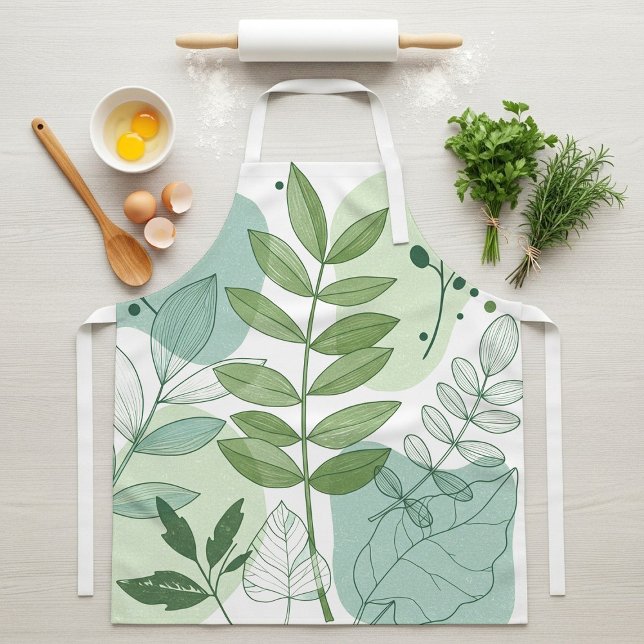 Tablier Motif botanique de feuille vert sauge moderne (Créateur téléchargé)