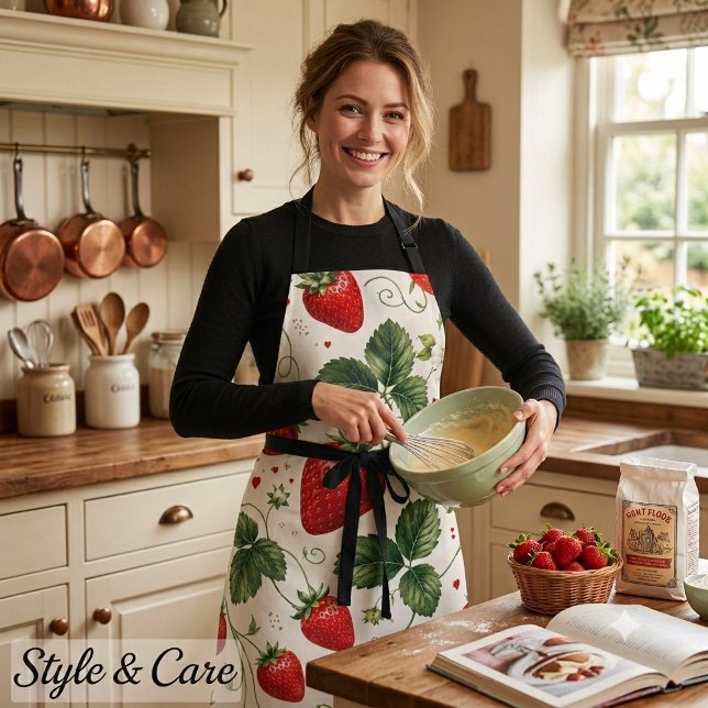 Tablier Motif botanique de fraise sans couture de style vi (Seamless Strawberry Botanical Pattern VintageStyle Apron)