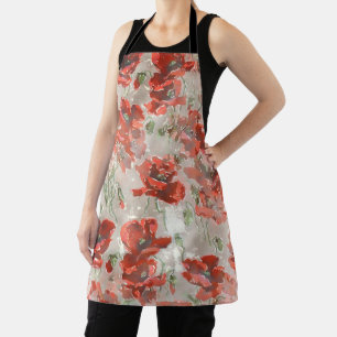 TABLIER MOTIF BOTANIQUE FLEUR DE COQUELICOT ROUGE