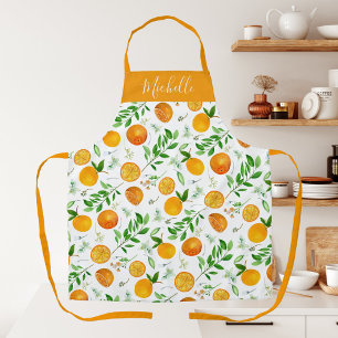 Tablier Motif botanique floral d'été aux agrumes orange