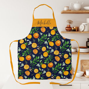 Tablier Motif botanique floral d'été aux agrumes orange