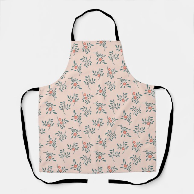 Tablier Motif botanique floral sarcelle rose (Recto)