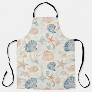 Tablier Motif botanique marin Coquille de mer Corail bleu