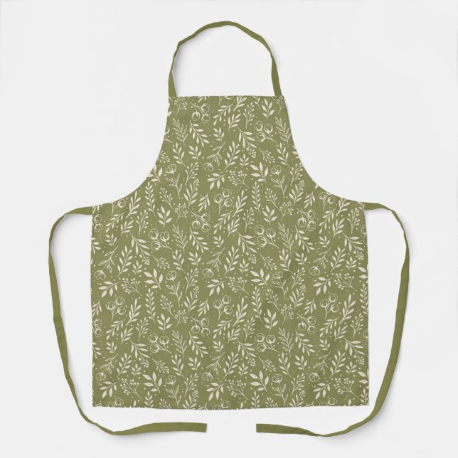 Tablier Motif botanique Olive Green - Apron (Recto)