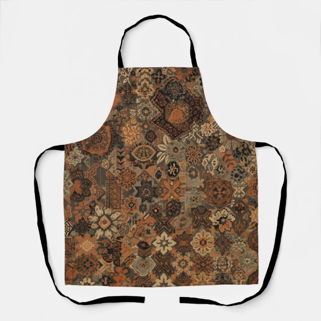 Tablier Motif botanique terracotta sage boho foncé  (Recto)