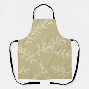 Tablier Motif botanique vert sauge avec feuille dessinée à