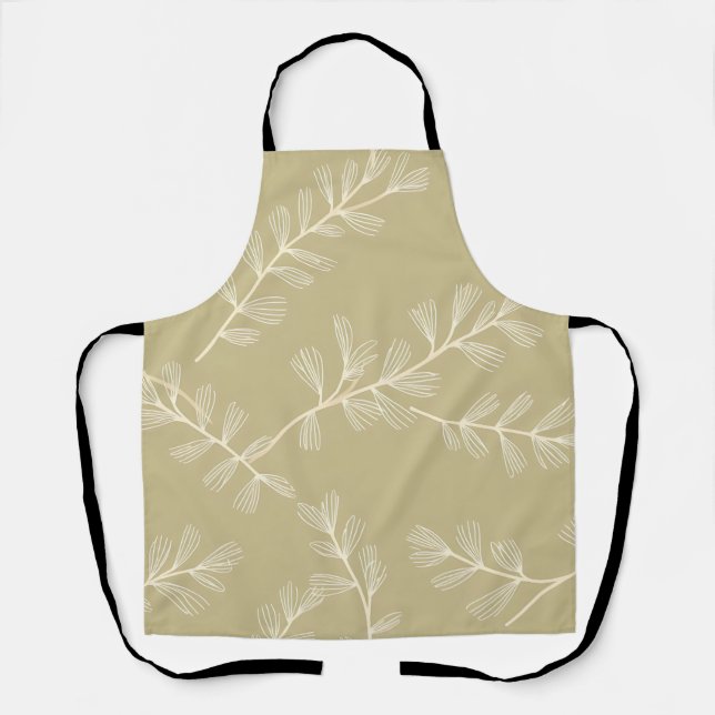 Tablier Motif botanique vert sauge avec feuille dessinée à (Recto)