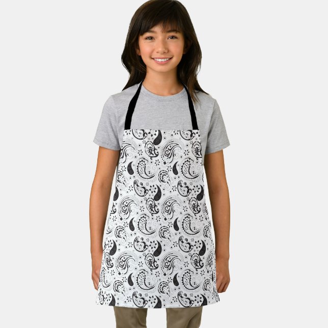 Tablier Motif cachemire noir et blanc – Art textile élégan (Insitu)