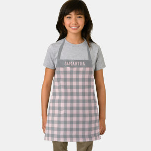 Tablier Motif carreau de bœuf gris rose rustique personnal