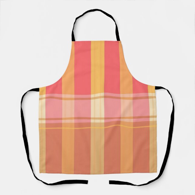 Tablier Motif carreaux et rayures rose marron chaud (Recto)