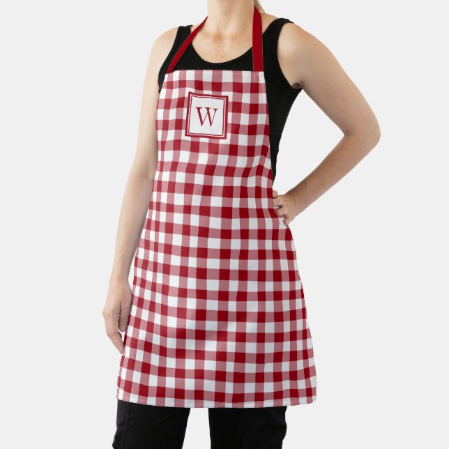 Tablier Motif carreaux rouge monogramme moderne (Insitu)