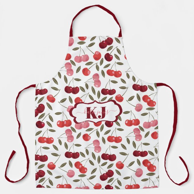 Tablier Motif Cerise Douce | Monogramme (Recto)