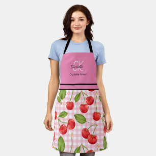 Tablier Motif cerise mignonne Nom Monogramme rose