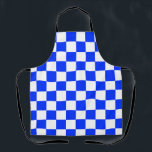 Tablier Motif chèque À damiers blanc bleu<br><div class="desc">Bleu et blanc À damiers Carré géométrique Conception Motif</div>