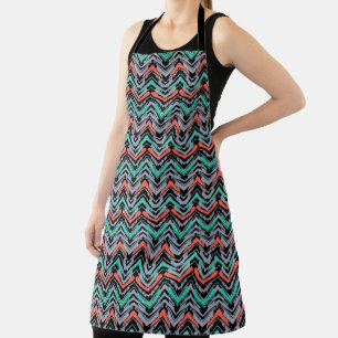 Tablier Motif Chevron Grise, Turquoise Et Corail