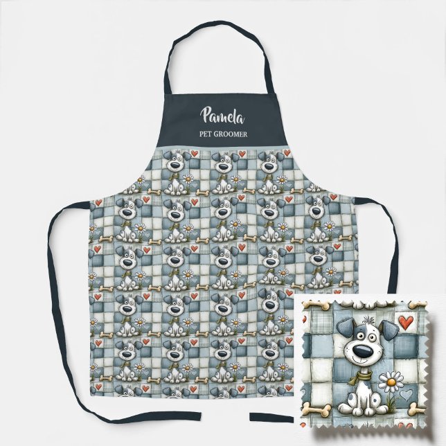 Tablier Motif chien patchwork bleu et gris Toiletteur pour (Créateur téléchargé)