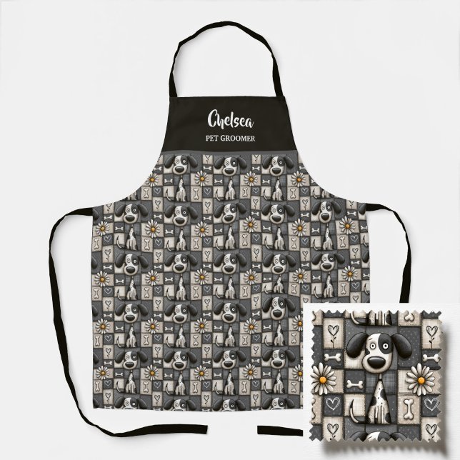 Tablier Motif Chien Patchwork Noir et Blanc Toiletteur pou (Créateur téléchargé)