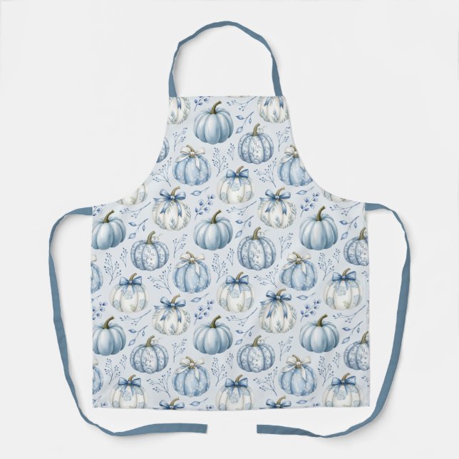 Tablier Motif Citrouille bleu clair - Apron (Recto)
