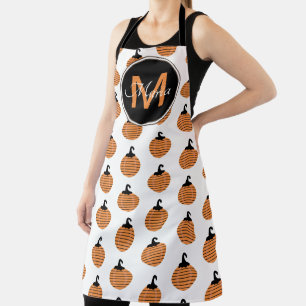 Tablier Motif Citrouille Rayé Monogramme Noir Orange